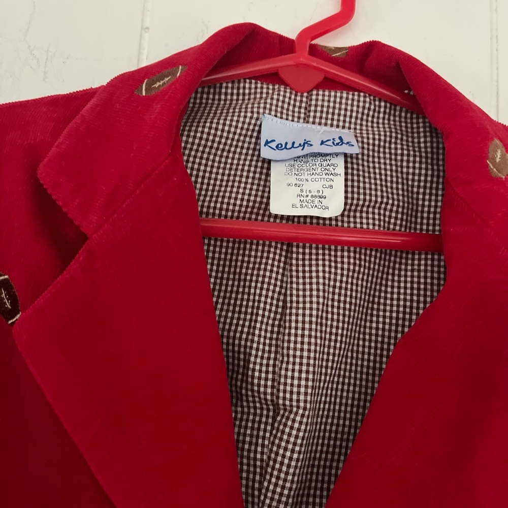 Kelly’s Kids Red Light Corduroy Blazer Jacket Football Embroidery Size Small 5-6 - Picture 6 of 16